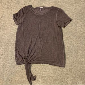 purple front tie shirt